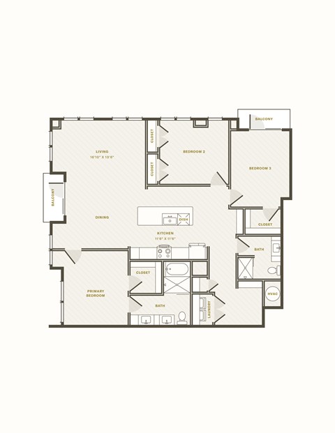 Floor plan for 3 beds, 2 baths, 1565 sqft